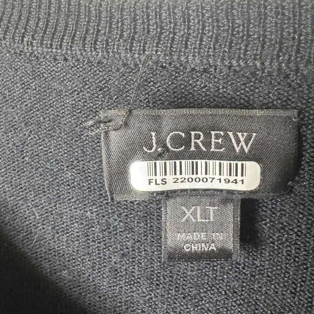 J. Crew Sweater Mens XLT Black Crewneck Knitted Merino Wool Pullover Classic Fit